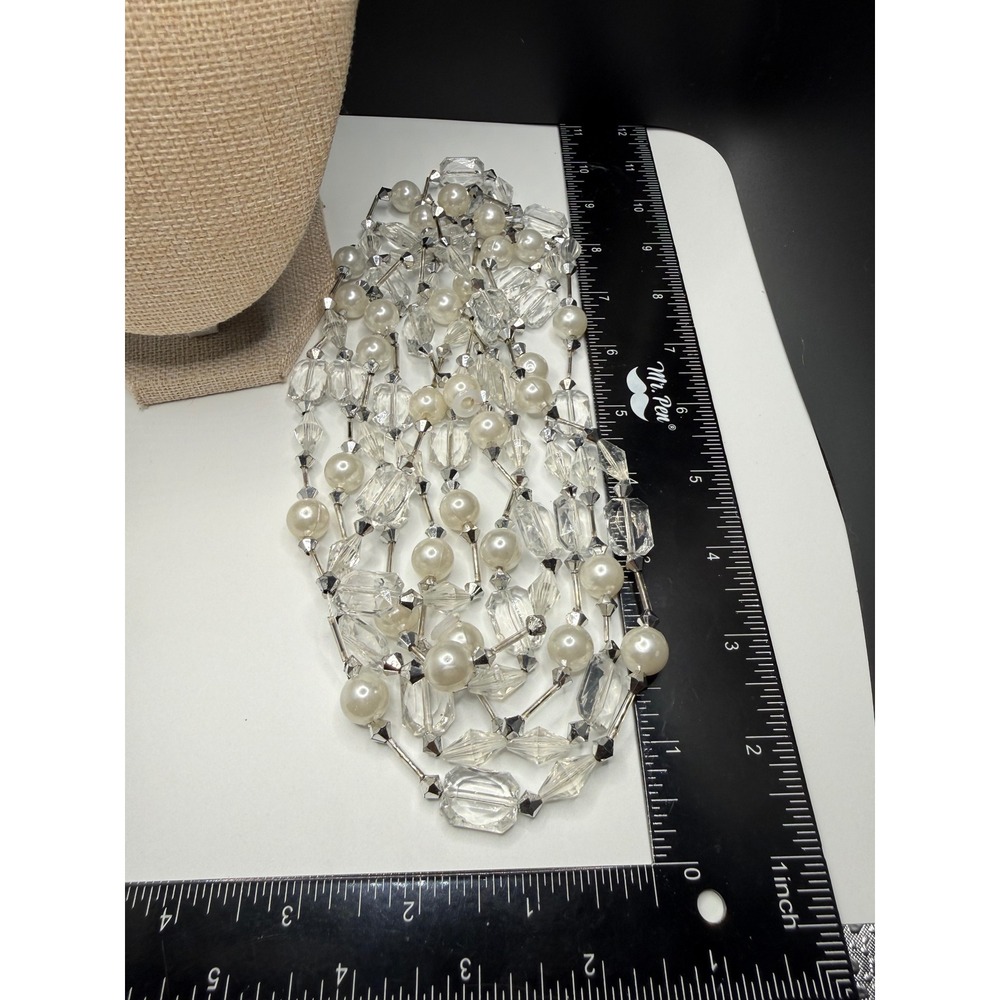 Vintage Faux Pearl and Clear Faceted Bead‎ Strand for Jewelry Making 52 Inch